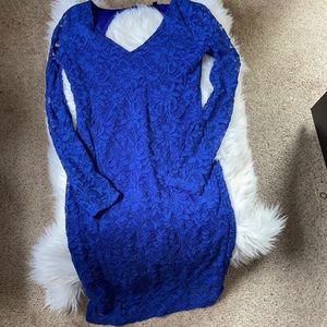 Royal blue/ sapphire lace midi cocktail dress (sz 6)with keyhole  back